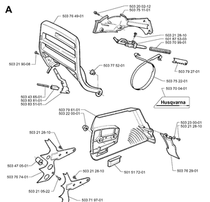 Chain Brake Diagram and Parts List for 371XP 19960900001-19963500000 Husqvarna Chainsaw