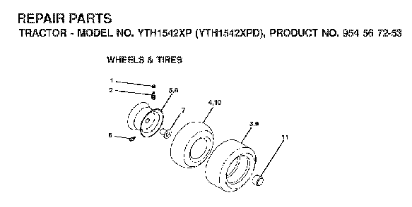 Wheels And Tires Diagram and Parts List for YTH1542XPD (954567253)(2001-12) Husqvarna Lawn Tractor