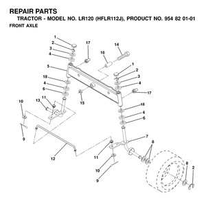 Front Axle Diagram and Parts List for LR120 (954820101-J)(2000-02) Husqvarna Lawn Tractor