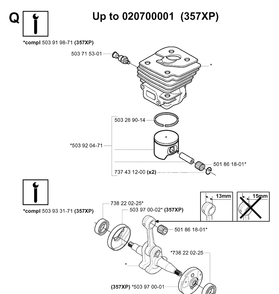 Service Updates Diagram and Parts List for 357XP 20041800001-20050600000 Husqvarna Chainsaw
