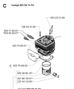 Cylinder Piston Diagram and Parts List for 262XP 19960100001-19981400000 Husqvarna Chainsaw