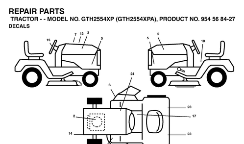 Decals Diagram and Parts List for GTH2554XP-GTH2554XPA 2004-08 Husqvarna Lawn Tractor