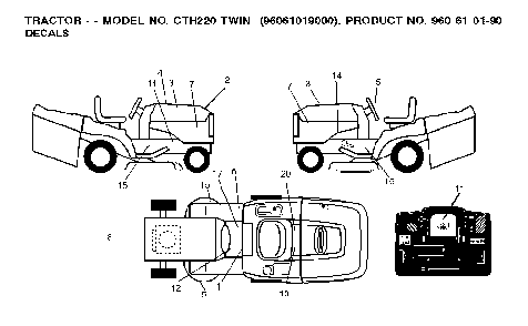 Decals Diagram and Parts List for CTH220TWIN (96061019000)(2007-02) Husqvarna Lawn Tractor