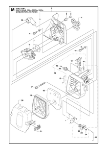 Carburetor And Air Filter Diagram and Parts List for 335FR  Husqvarna Brush Cutter