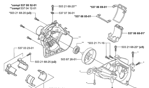 Crankcase Diagram and Parts List for 322L 2001-01 Husqvarna Trimmer