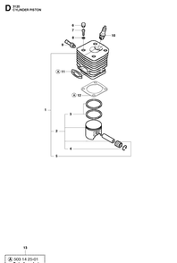 Cylinder Piston Diagram and Parts List for 3120XP-3120XPEPA 20162700001-20180900000 Husqvarna Chainsaw