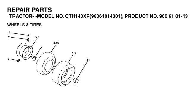 Wheels And Tires Diagram and Parts List for CTH140XP (96061014301)(2006-06) Husqvarna Lawn Tractor