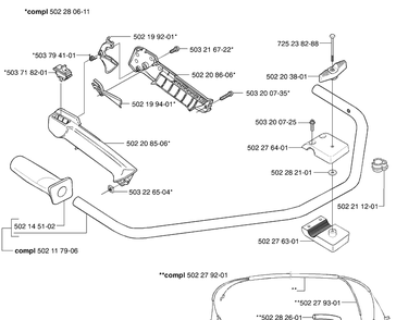 240r / 245r Throttle / Handle Diagram and Parts List for 240 2002-08 Husqvarna Brush Cutter