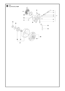 Clutch And Oil Pump Diagram and Parts List for 372XP-XPG 20111800001 & Above Husqvarna Chainsaw