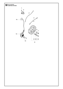 Ignition System Diagram and Parts List for 395XP-395XPG 395 XP W - 395 XP GW Husqvarna Chainsaw