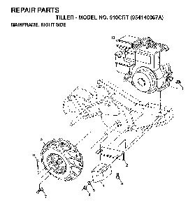 Mainframe, Right Side Diagram and Parts List for 510CRT (954140067A)(1998-02) Husqvarna Tiller