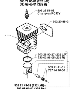 Piston/Cylinder Diagram and Parts List for 232RL 1997-02 Husqvarna Brush Cutter