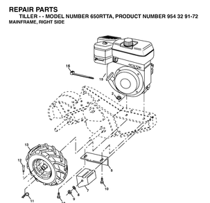 Mainframe, Right Side Diagram and Parts List for 650RTT (954329172)(2003-01) Husqvarna Cultivator