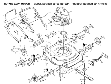 Product Complete Diagram and Parts List for JET50-JET50P 2002-01 Husqvarna Lawn Mower