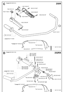 Handle And Controls Diagram and Parts List for 250R  Husqvarna Brush Cutter