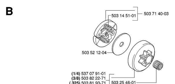 Clutch Diagram and Parts List for 339XP 20063600001-20100600000 Husqvarna Chainsaw