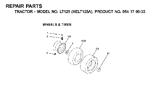 Wheels And Tires Diagram and Parts List for LT125 (HELT125A, 954170033)(2001-01) Husqvarna Lawn Tractor