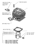 Cylinder Piston Diagram and Parts List for 250RX 1997-08 Husqvarna Brush Cutter