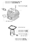 Cylinder Piston Diagram and Parts List for 250R 2001-05 Husqvarna Brush Cutter