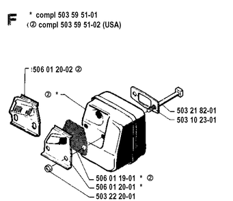 Muffler Diagram and Parts List for 40 19912200001-19952300000 Husqvarna Chainsaw