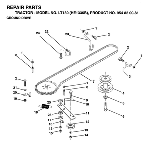 Drive Diagram and Parts List for LT130 (954820081-B)(1996-01) Husqvarna Lawn Tractor