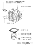 Cylinder Piston Diagram and Parts List for 252RX 2001-05 Husqvarna Brush Cutter