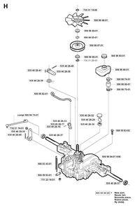 Transmission Diagram and Parts List for R13BIO 2001-01 Husqvarna Lawn Tractor