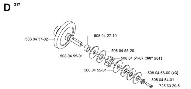 Clutch 2 Diagram and Parts List for 317 20053600001-20061900000 Husqvarna Chainsaw