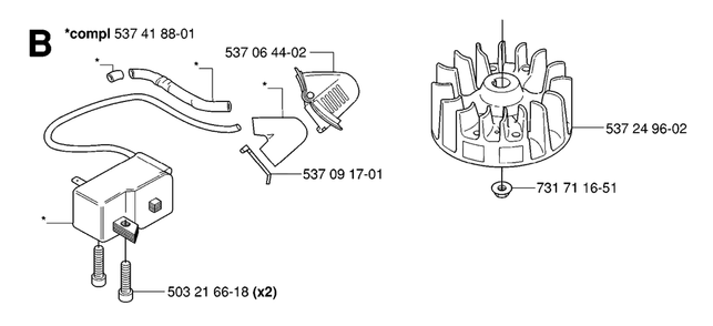 Ignition System Diagram and Parts List for 325HD75X 20062300001 - 20081400000 Husqvarna Hedge Trimmer