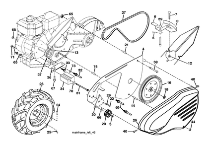 Mainframe, Left Side Diagram and Parts List for TR317DE  Husqvarna Tiller