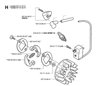 Ignition System And Clutch Diagram and Parts List for 323P 20062700001-Current Husqvarna Pole Saw