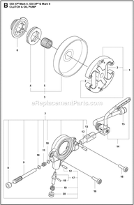 Clutch And Oil Pump Diagram and Parts List for 550XPGMARKII  Husqvarna Chainsaw