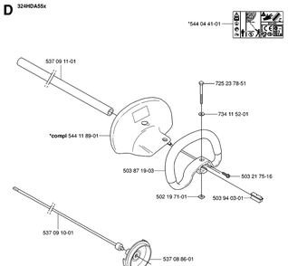 Shaft And Handle Diagram and Parts List for 324HDA55 (X-SERIES)(20053600001-Current) Husqvarna Hedge Trimmer