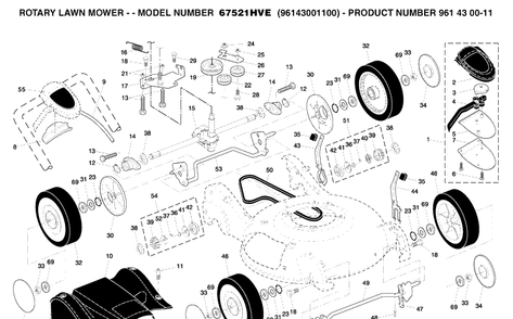 Repair Parts 2 Diagram and Parts List for 67521HV (96143001100)(2005-01) Husqvarna Lawn Mower