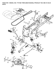 Drive Diagram and Parts List for YTH180 (96041002500)(2007-02) Husqvarna Lawn Tractor