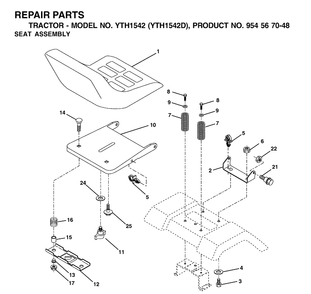 Seat Diagram and Parts List for YTH1542 (954567048)(2001-11) Husqvarna Lawn Tractor