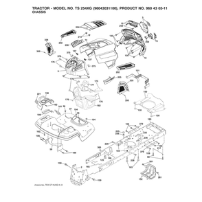 Chassis Diagram and Parts List for 96043031100  Husqvarna Lawn Tractor