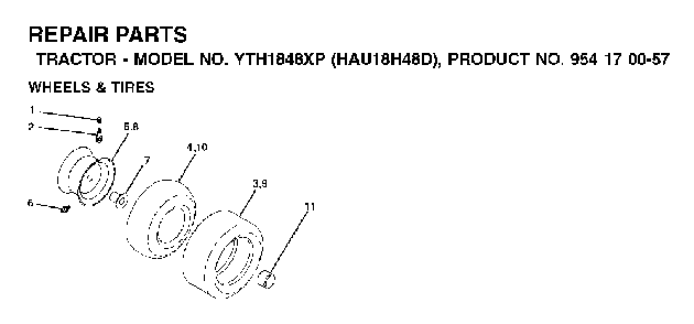 Wheels And Tires Diagram and Parts List for YTH1848XP (HAU18H48D, 954170057)(2003-01) Husqvarna Lawn Tractor