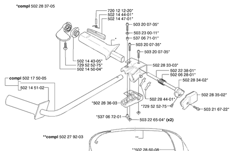 245rx Throttle / Handle Diagram and Parts List for 240 2002-08 Husqvarna Brush Cutter