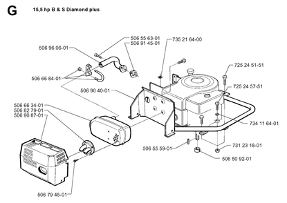 Engine Diagram and Parts List for R970HST 1998-03 Husqvarna Lawn Tractor