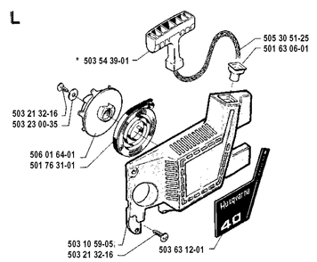 Starter Diagram and Parts List for 40 19912200001-19952300000 Husqvarna Chainsaw