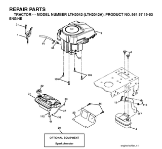 Engine Diagram and Parts List for LTH2042-LTH2042A 2003-12 Husqvarna Lawn Tractor