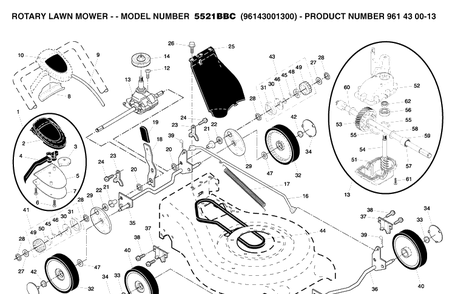 Repair Parts Diagram and Parts List for 5521BBC (96143001300)(2005-11) Husqvarna Lawn Mower