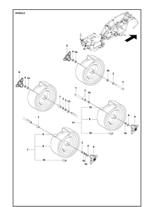 Wheels And Tires Diagram and Parts List for R115C (967252702)(2020-01) Husqvarna Lawn Mower