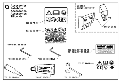 Accessories Diagram and Parts List for 371XP 19991800001 & Above Husqvarna Chainsaw