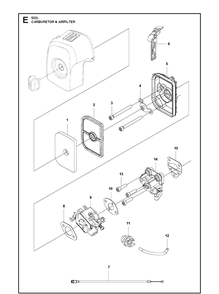 Carburetor And Air Filter Diagram and Parts List for 522L  Husqvarna Edger