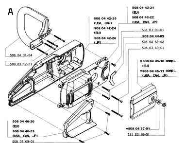 Chassis / Frame Diagram and Parts List for 16 19991400001-Current Husqvarna Chainsaw