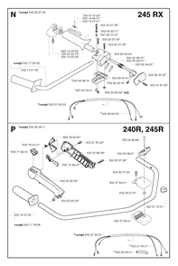 Handle And Controls Diagram and Parts List for 245RX 20023100001 & Above Husqvarna Trimmer
