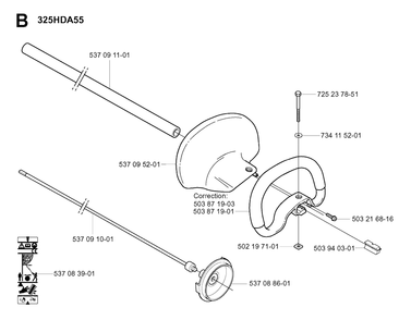 Shaft And Handle Diagram and Parts List for 325HE4X 20010100001 - 20011800000 Husqvarna Hedge Trimmer