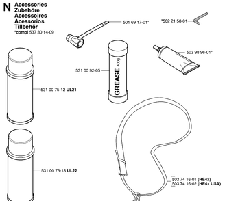 Accessories Diagram and Parts List for 323HE3 20050600001-20053600000 Husqvarna Hedge Trimmer